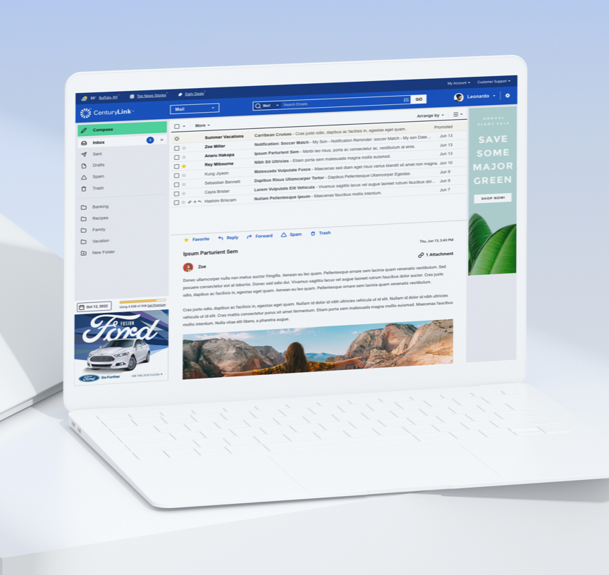 CenturyLink Webmail Desktop Audience Engagement Platform Preview