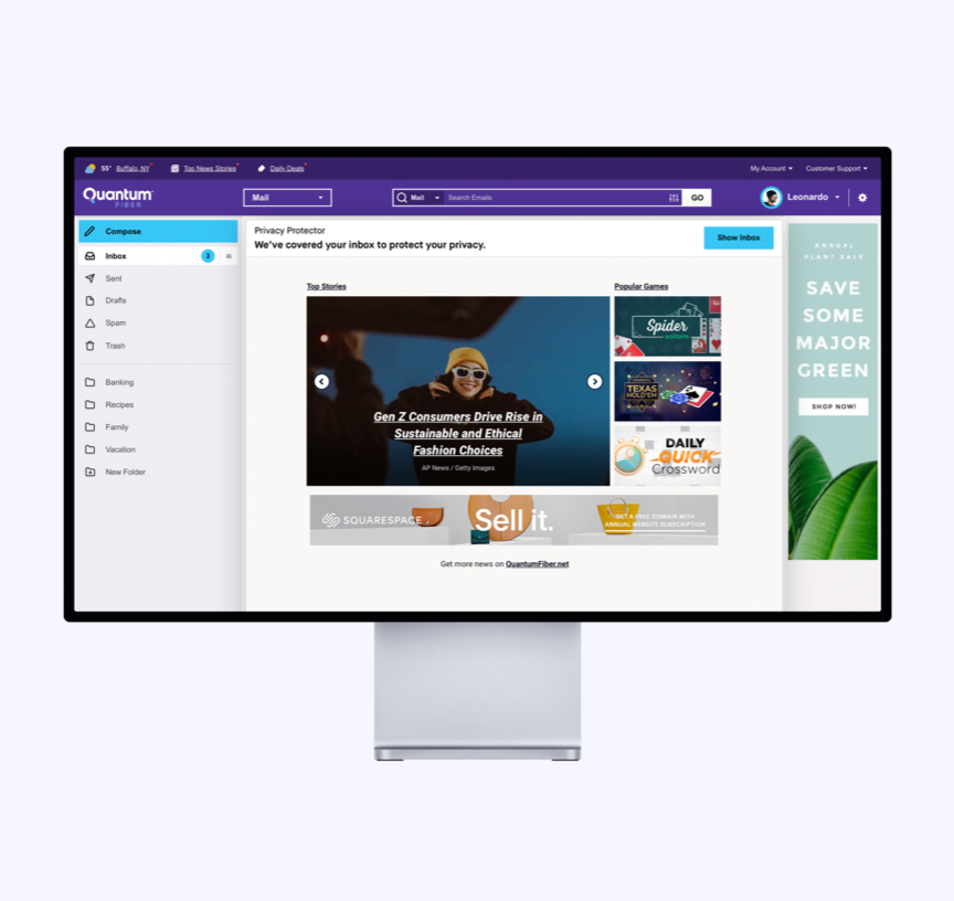 QuantumFiber Webmail Privacy Overlay Vertical Audience Engagement Platform Preview